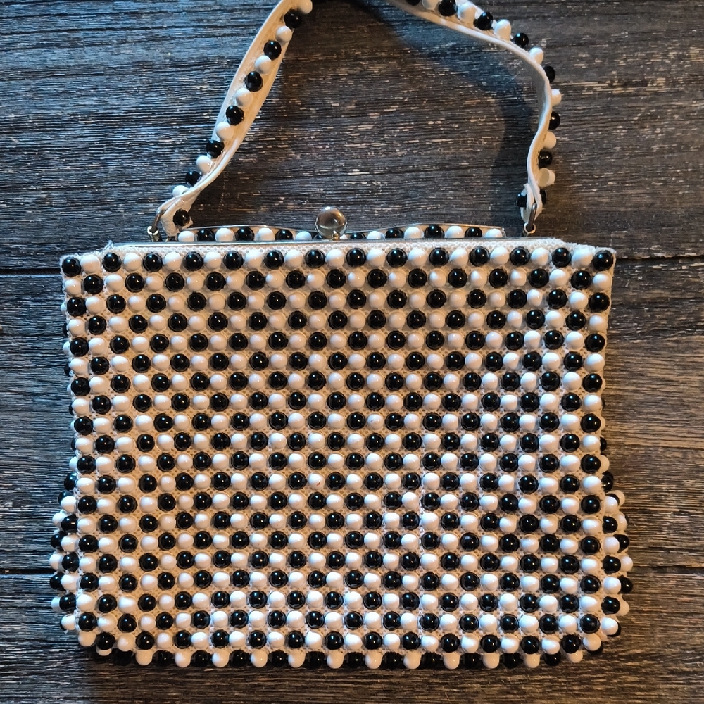 Stylish Black and White Beaded Women's Bag